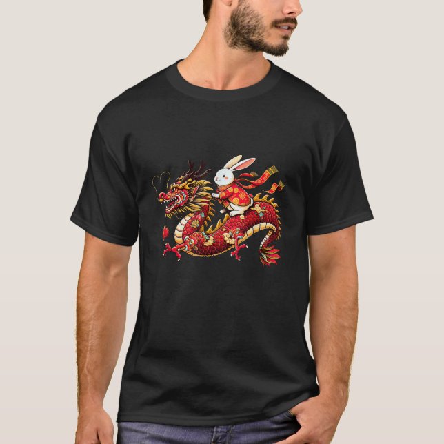 Rabbit ride Chinese Dragon Funny Mens Womens Happy T-Shirt (Front)