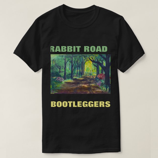 RABBIT ROAD BOOTLEGGERS BLACK TSHIRT (Design Front)