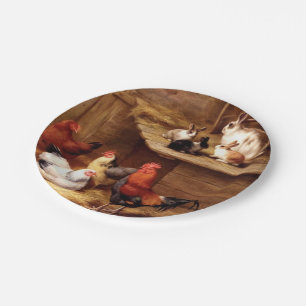 Rabbit Rooster Bunnies Pet Farm Painting Paper Plate