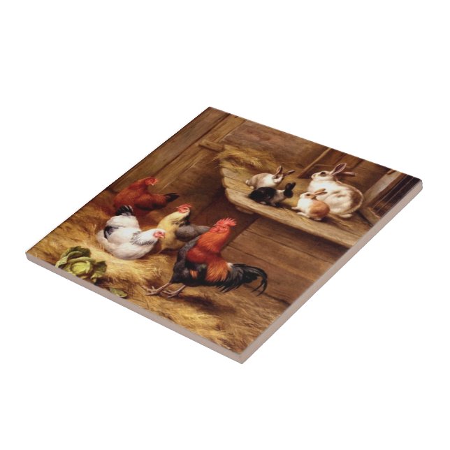 Rabbit Rooster hens Bunnies pet farm animals Tile (Side)