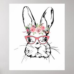 rabbit rose, retro, vintage poster