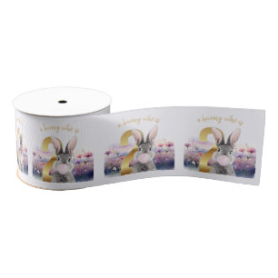 Rabbit Second Birthday blowing pink bubble gum Grosgrain Ribbon