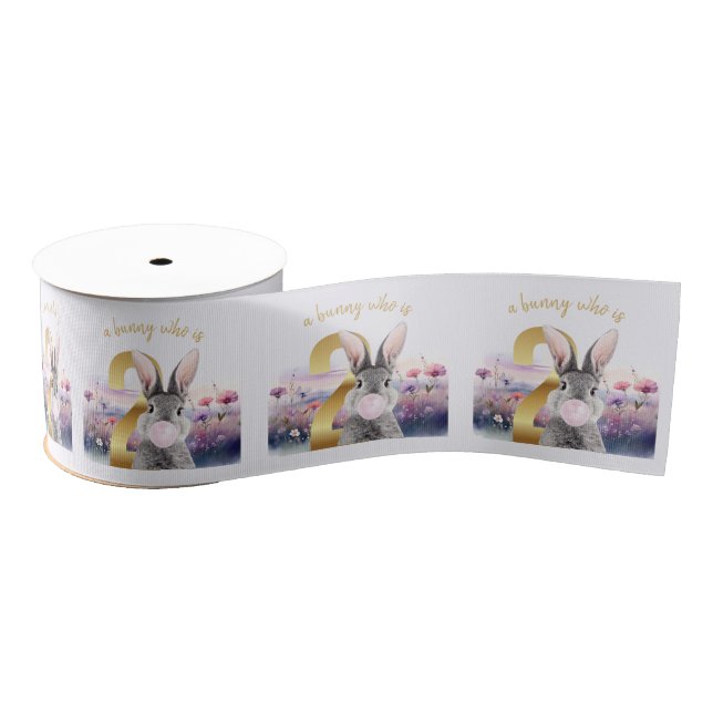 Rabbit Second Birthday blowing pink bubble gum Grosgrain Ribbon (Spool)