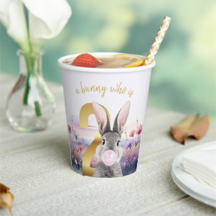 Rabbit Second Birthday blowing pink bubble gum Paper Cups