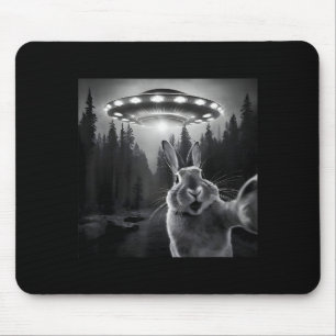 Rabbit Selfie With Ufo - Funny Bunny Graphic Alien Mouse Pad