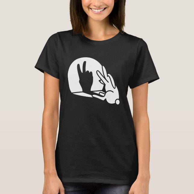 Rabbit shadow hand peace sign hippie Easter bunny T-Shirt (Front)