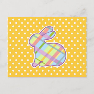 Rabbit Shape on Yellow Polka Dots Background Postcard
