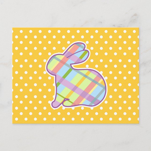 Rabbit Shape on Yellow Polka Dots Background Postcard (Front)