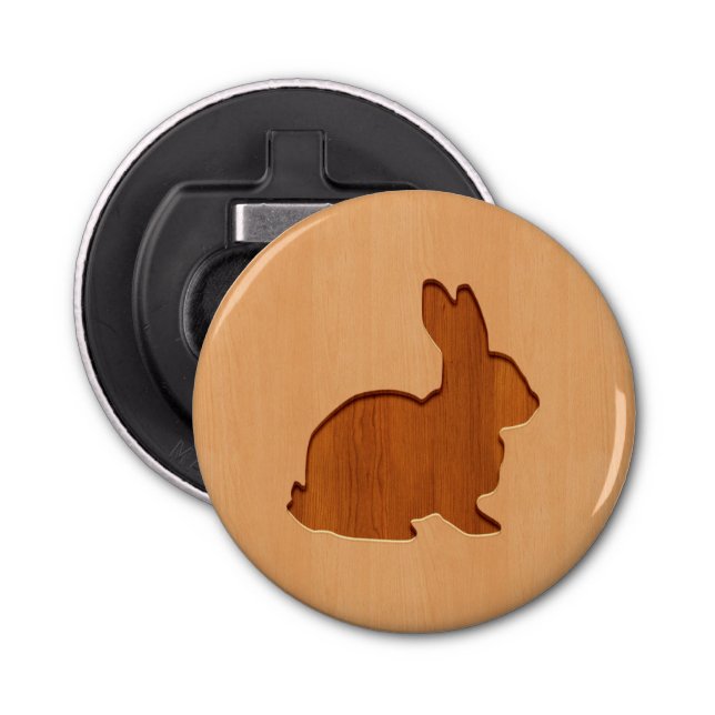Rabbit silhouette engraved on wood design bottle opener (Front)