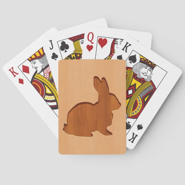 Rabbit silhouette engraved on wood design playing cards (Back)