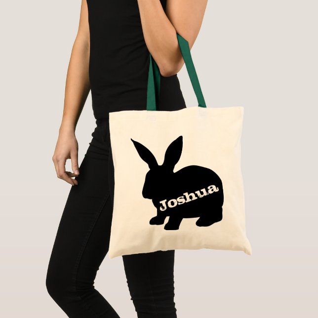 Rabbit Silhouette Personalised Name Tote Bag (Front (Product))