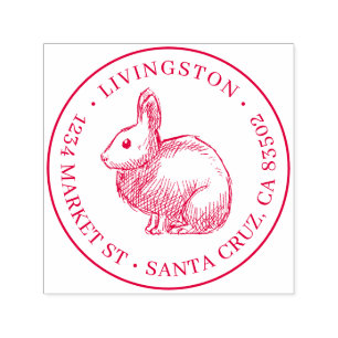 Rabbit Sketch Round Family Name & Return Address Self-inking Stamp