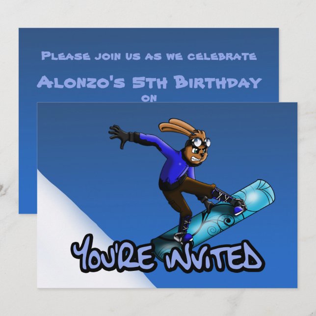 Rabbit Snowboarder Birthday Party Invitation (Front/Back)