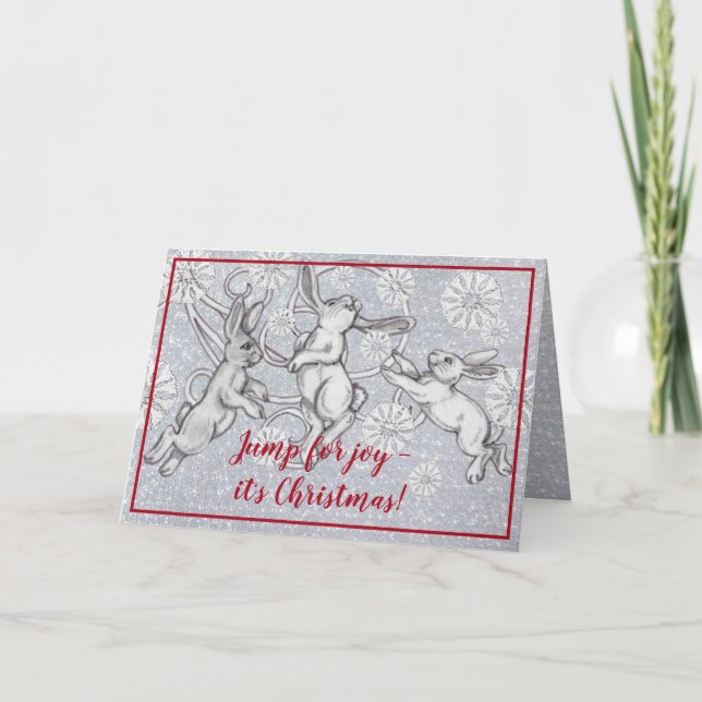 Rabbit Snowflake Bunny Silver Glitter Christmas Holiday Card (Front)