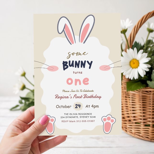 Rabbit Some Bunny is Turning One 1st Birthday Invitation (Creator Uploaded)