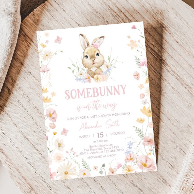 Rabbit Somebunny Baby Shower Invitation (Somebunny Rabbit Baby Shower Invitation)