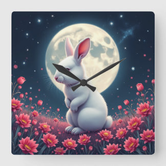 rabbit square wall clock