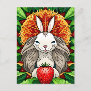 Rabbit, Strawberry, Mandala, Postcrossing Postcard