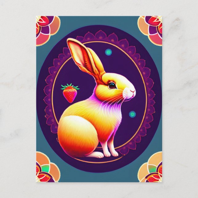 Rabbit, Strawberry, Mandala, Postcrossing Postcard (Front)