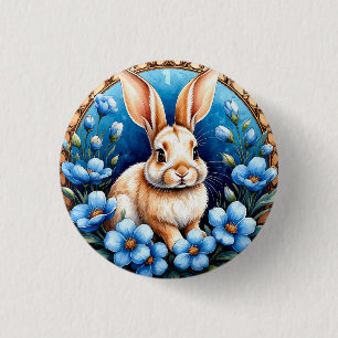 Rabbit Surrounded by Blue Flowers 3 Cm Round Badge
