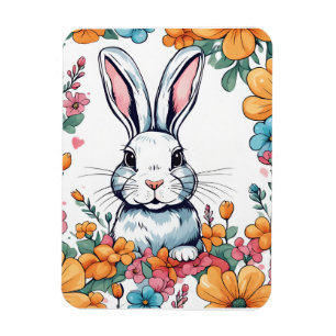 Rabbit surrounded by flowers magnet