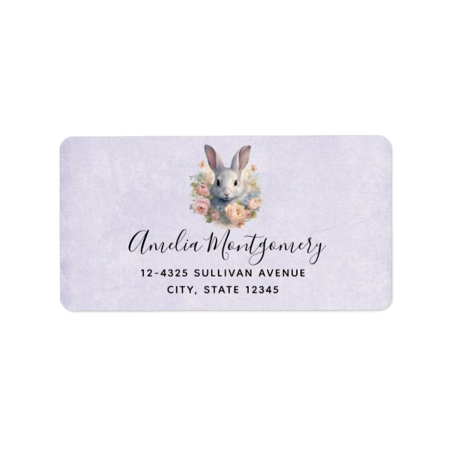 Rabbit Surrounded by Pastel Flowers Cute Address Label (Front)