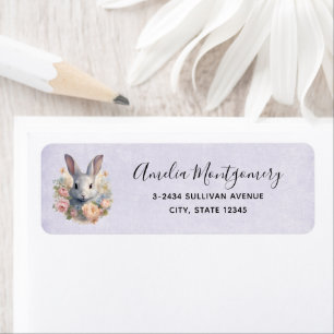 Rabbit Surrounded by Pastel Flowers Cute - Address Return Address Label