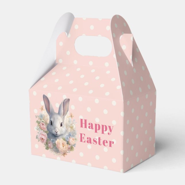 Rabbit Surrounded by Pastel Flowers Cute Easter Favour Box (Front Side)