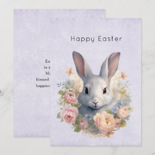 Rabbit Surrounded by Pastel Flowers Cute Easter Holiday Card