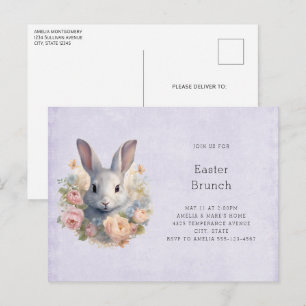 Rabbit Surrounded by Pastel Flowers Cute Easter Invitation Postcard