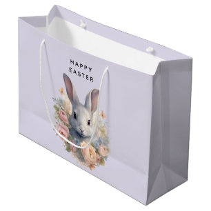 Rabbit Surrounded by Pastel Flowers Cute Easter Large Gift Bag
