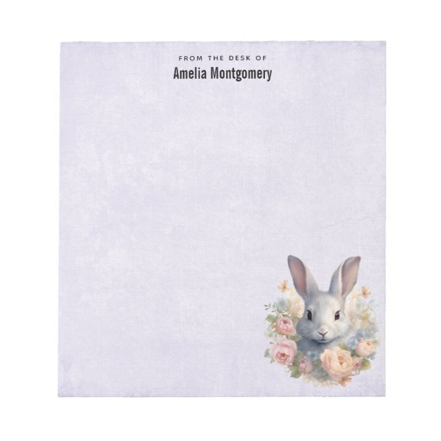 Rabbit Surrounded by Pastel Flowers Cute Notepad (Front)