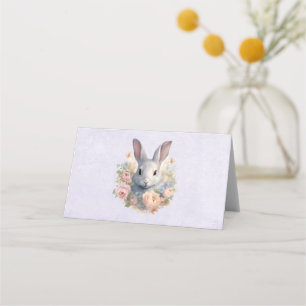 Rabbit Surrounded by Pastel Flowers Cute Place Card