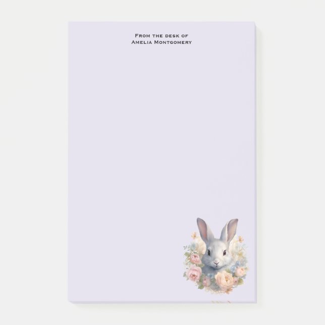 Rabbit Surrounded by Pastel Flowers Cute Post-it Notes (Front)