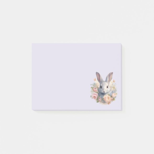 Rabbit Surrounded by Pastel Flowers Cute Post-it Notes (Front)