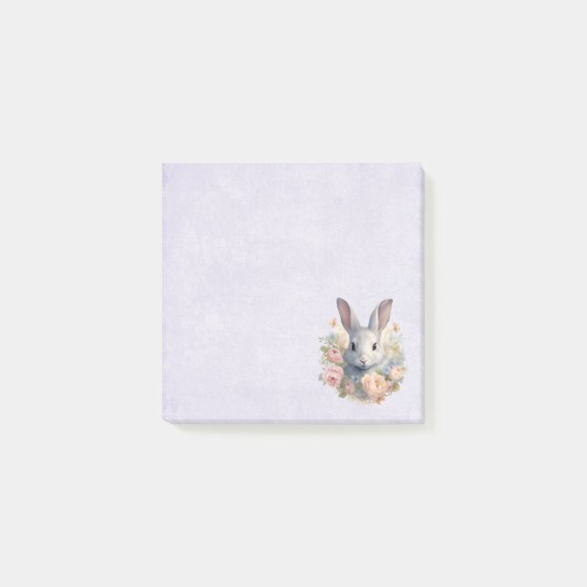 Rabbit Surrounded by Pastel Flowers Cute Post-it Notes (Front)