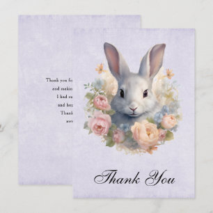 Rabbit Surrounded by Pastel Flowers Cute Thank You Card
