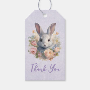 Rabbit Surrounded by Pastel Flowers Cute Thank You Gift Tags