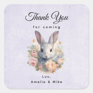 Rabbit Surrounded by Pastel Flowers Cute Thank You Square Sticker