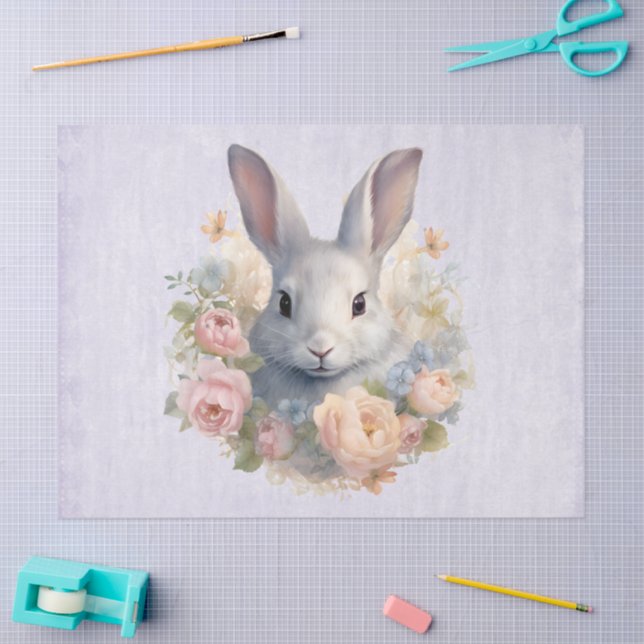 Rabbit Surrounded by Pastel Flowers Cute Tissue Paper (Craft)