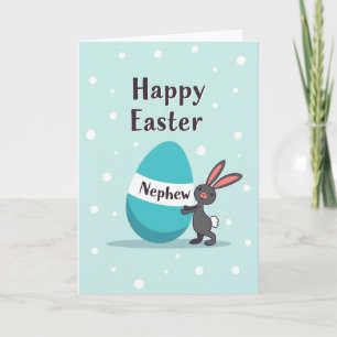 Rabbit Teal Egg Nephew Easter Card