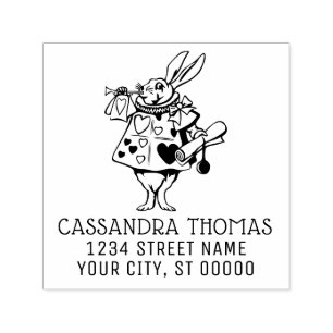 Rabbit Trumpeter Alice Adv Wonderland Name Address Self-inking Stamp