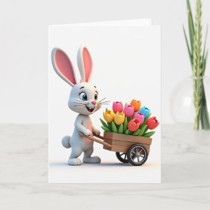 Rabbit Tulip Cart Smile Card