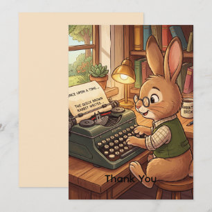 Rabbit Typing in a Retro Typewriter Personalise Thank You Card