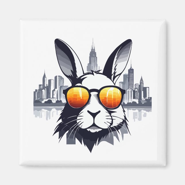 Rabbit Vector Art Animal Modern Urban City Graphic Magnet (Front)
