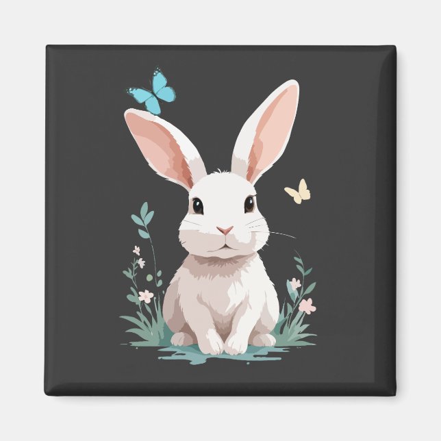 Rabbit Vector Painting Adorable Fun Animal Playing Magnet (Front)