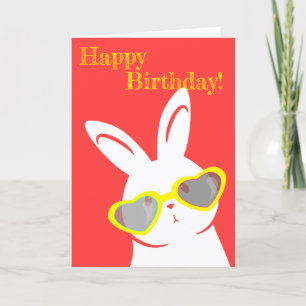 Rabbit w Sunglasses Happy Birthday Card