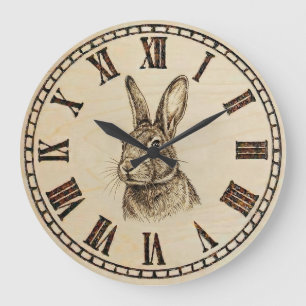 Rabbit Wall Clock Wood-Burned Style