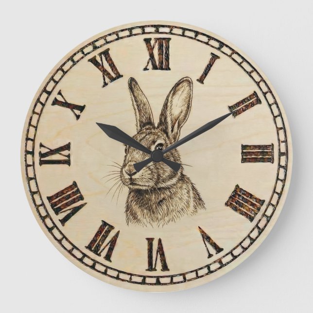 Rabbit Wall Clock | Wood-Burned Style  (Front)