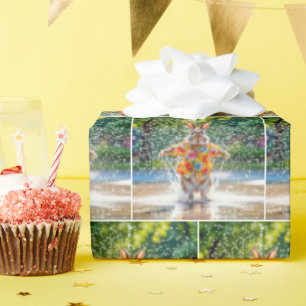 Rabbit Wearing a Floral Print Shirt In Water Wrapping Paper